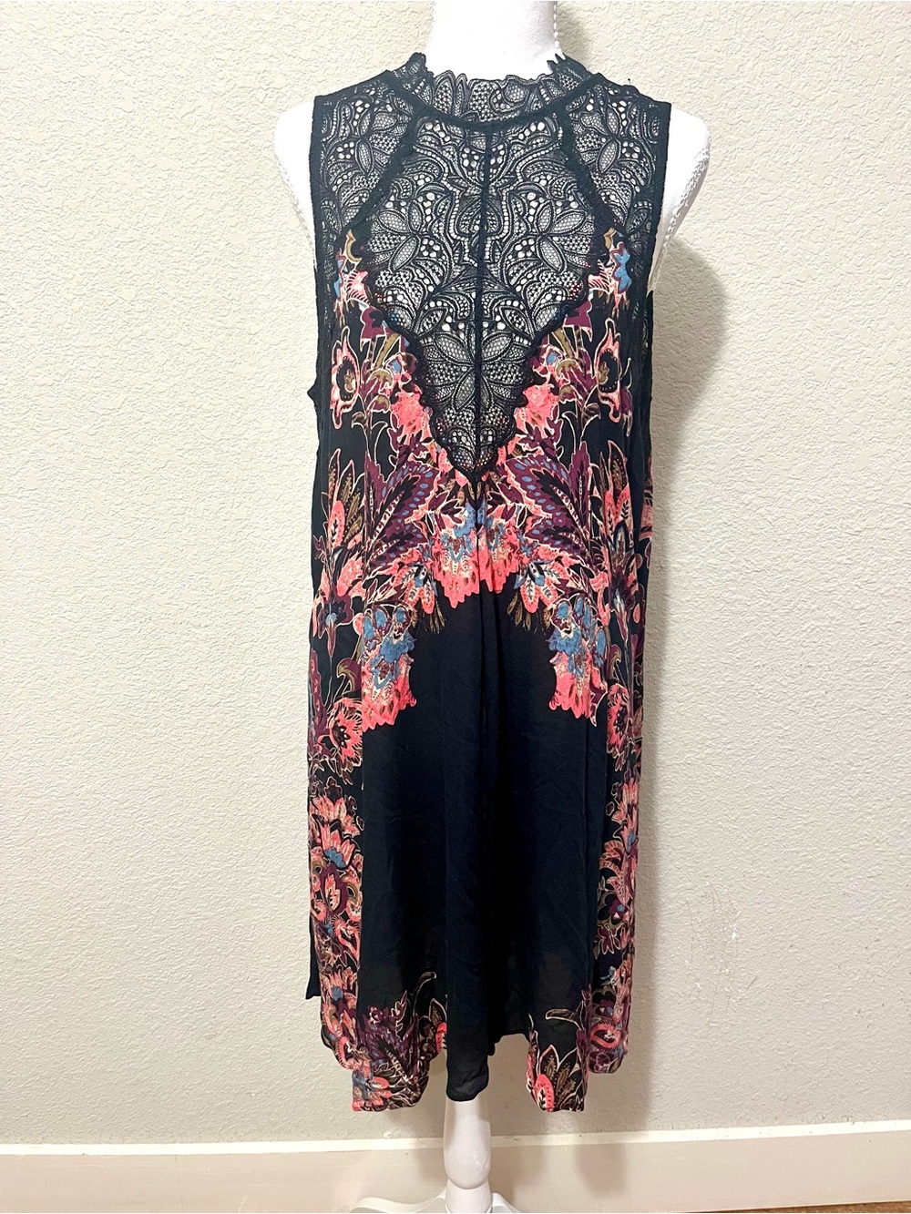 Free People Marsha Black Dress with Coral and Blue Floral Print